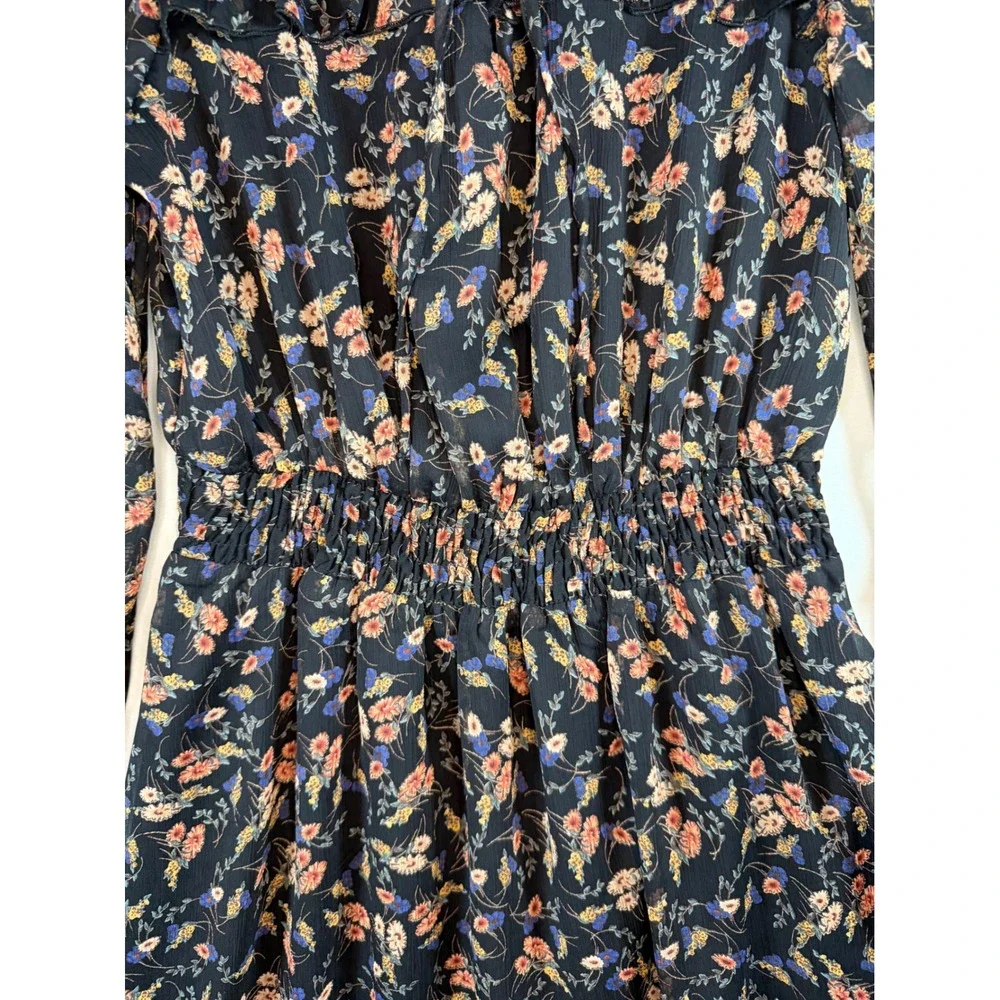 Dress Forum Floral Midi Dress Black Pink Blue Smocked Waist Ruffle sz S wedding‎